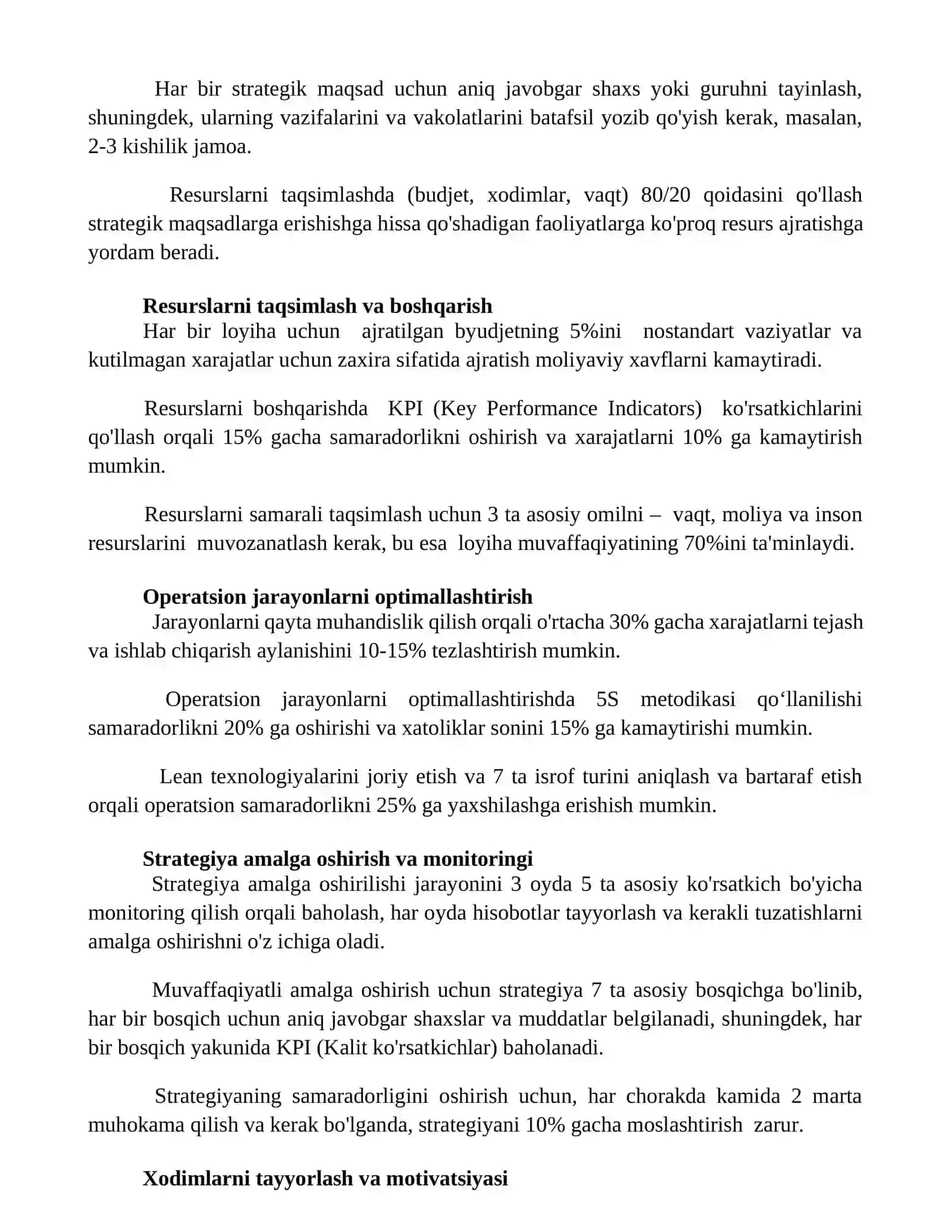 Tashkilotning operatsion strategiyasini ishlab chiqish jarayoni 2