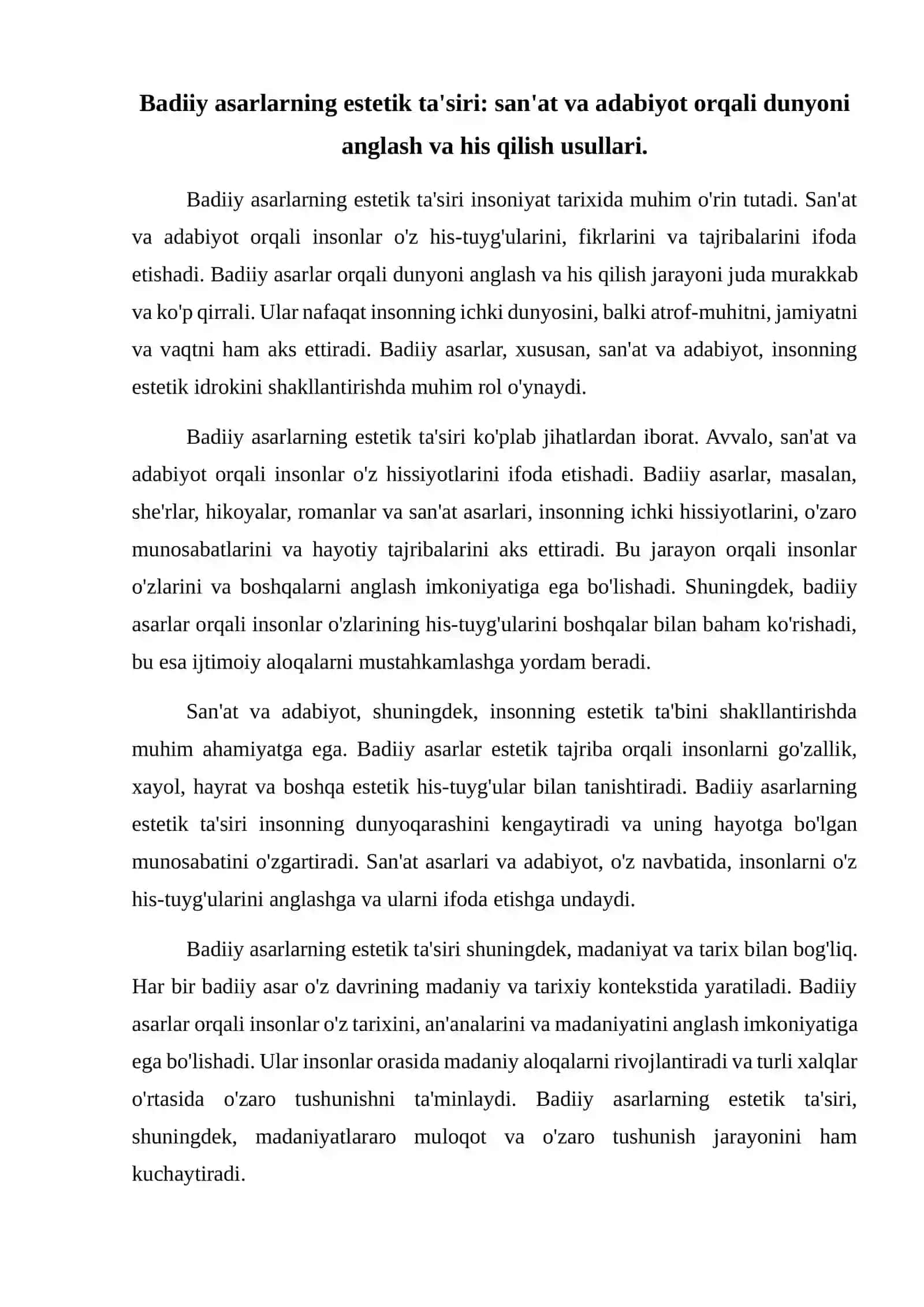 Dunyoni estetik idrok etishda badiiy asarlarning ahamiyati 2
