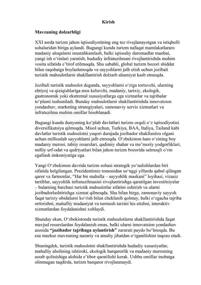 Jozibali turistik mahsulotlarni shakllantirish 2