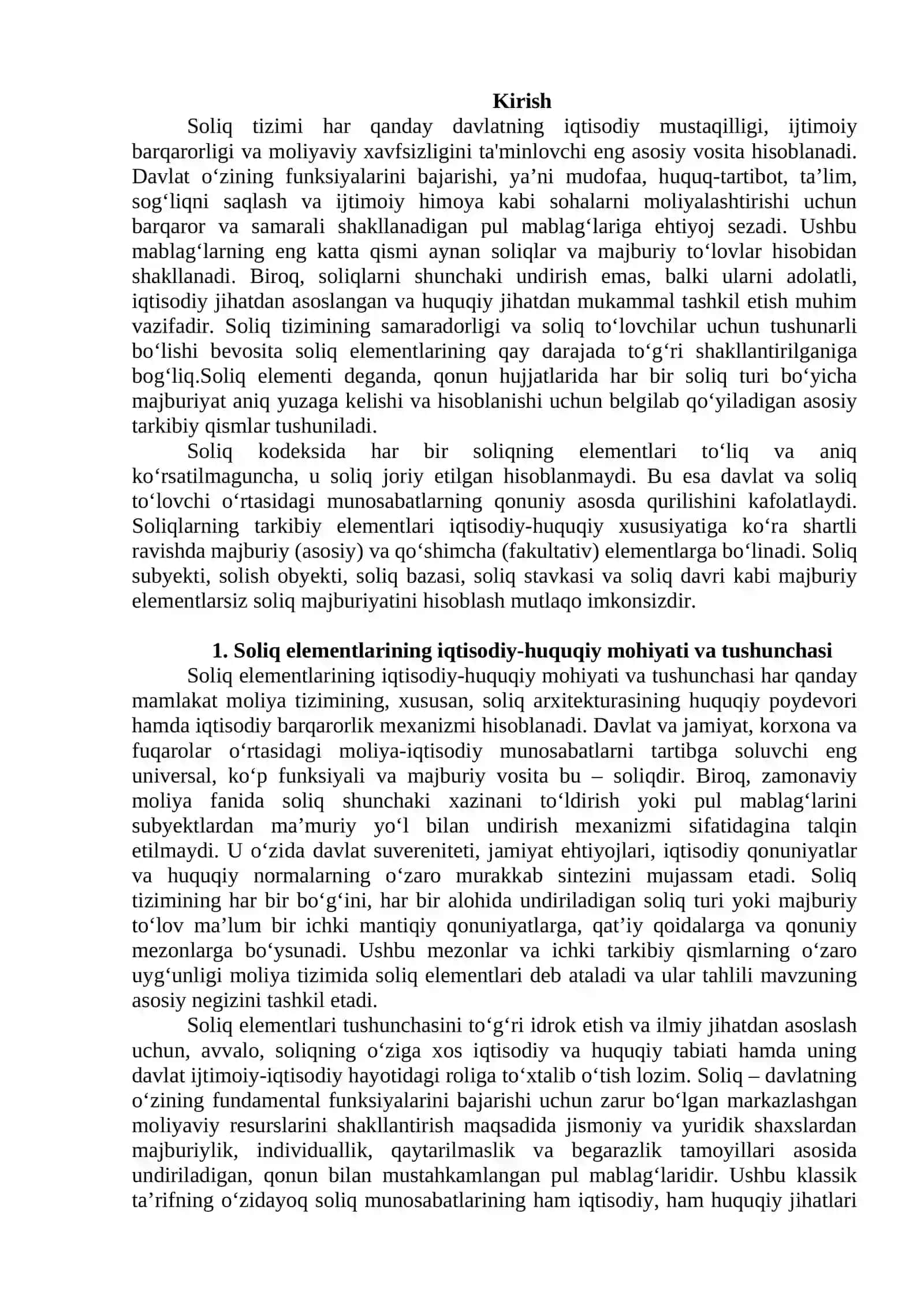 Soliqlarning elementlari va ularning xususiyatlari mavzusi boʻyicha 2