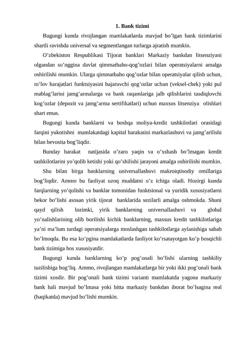 O'zbekiston Respublikasi Tijorat banklari Markaziy bankdan kredit olish tartibi 2