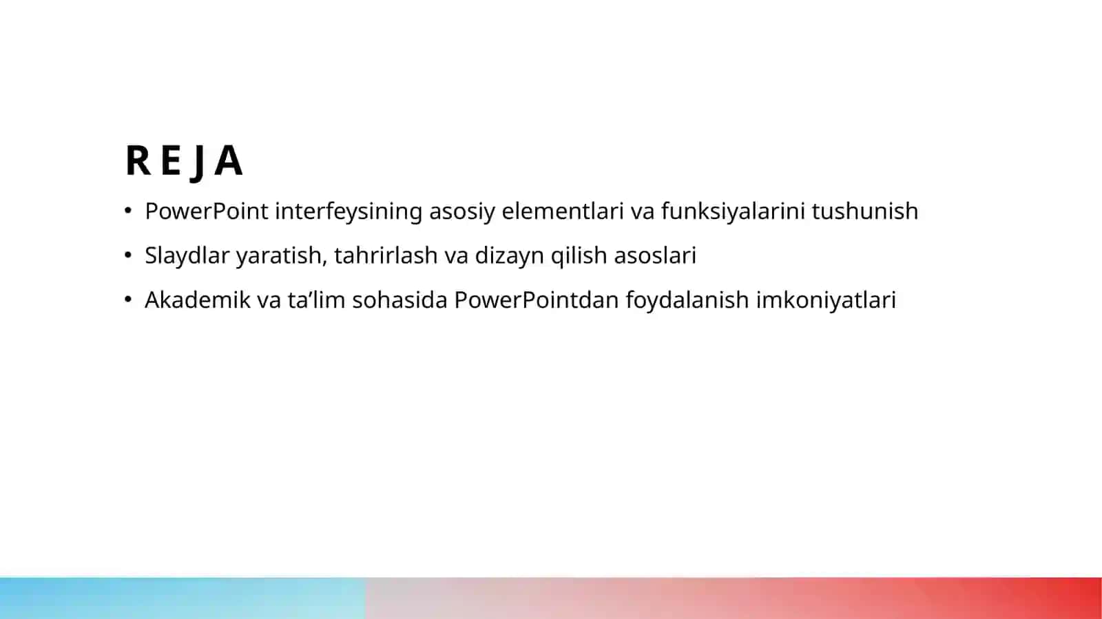 PowerPoint interfeysi va slayd asoslari 2