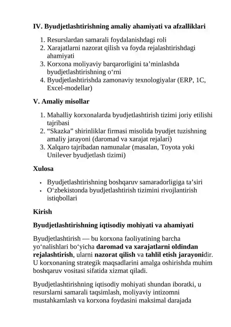 Byudjetlashtirish asoslari 2