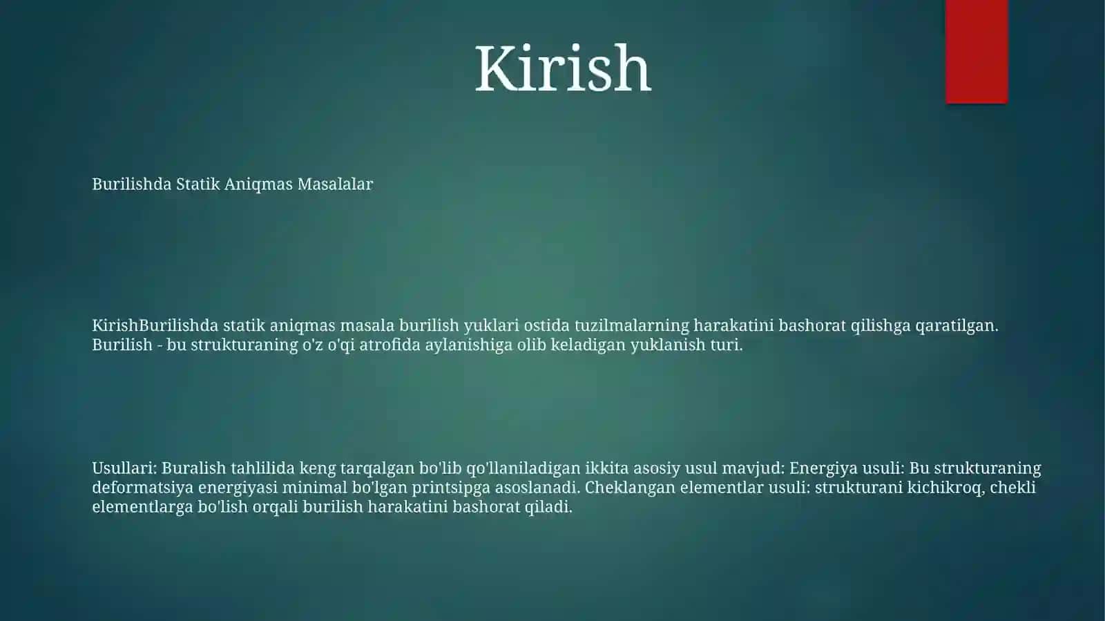 Burilishda Statik Aniqmas Masalalar 2