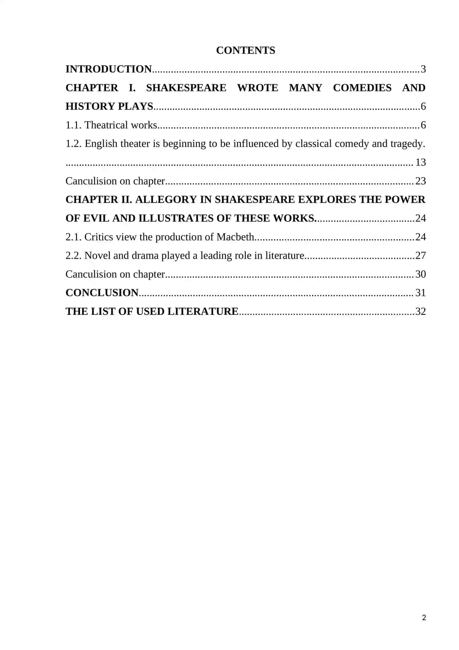 Course work on Allegory in William Shakespeare’s Works 2