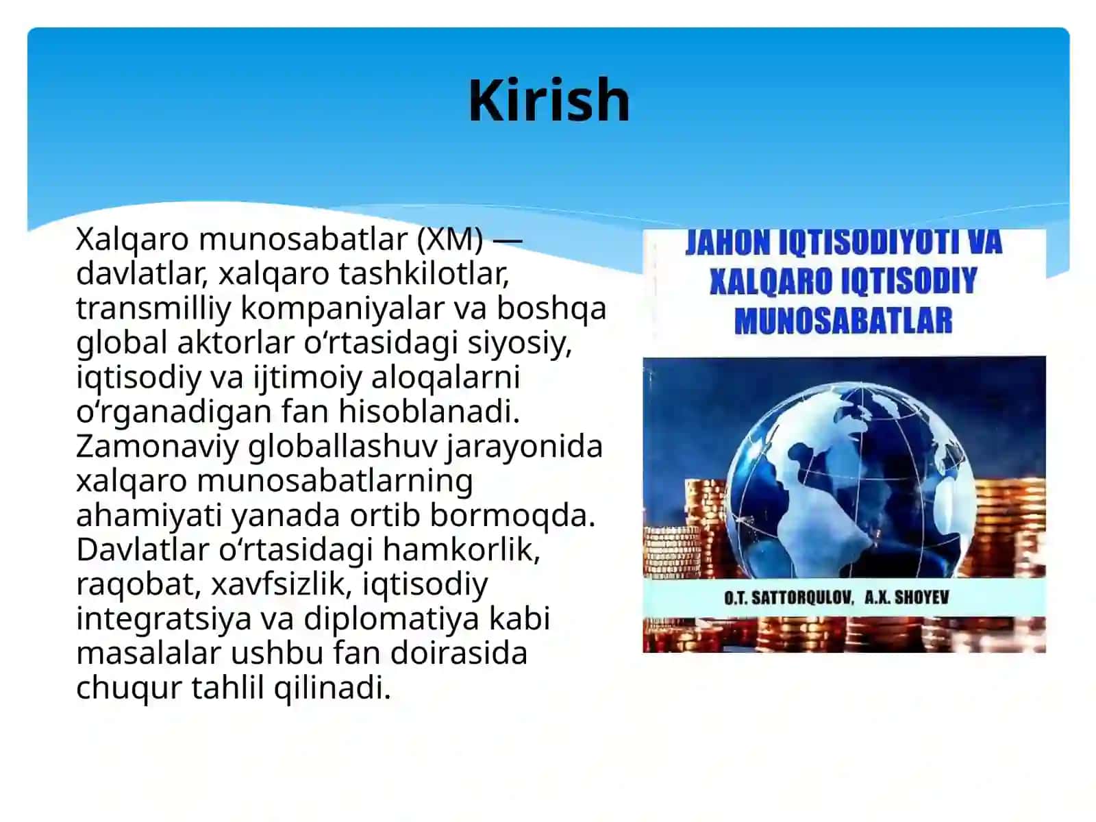 Xalqaro munosabatlar nazariyalari,konseptsiyalar va qarashlar. 2