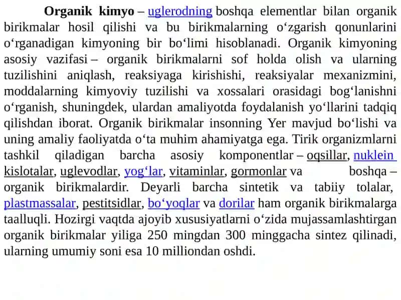 BIOORGANIK KIMYO. ORGANIK KIMYONING ASOSLARI 2