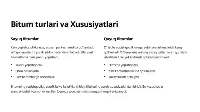 Neft Yo'l Bitumlari Ta'rifi va Ahamiyati 2