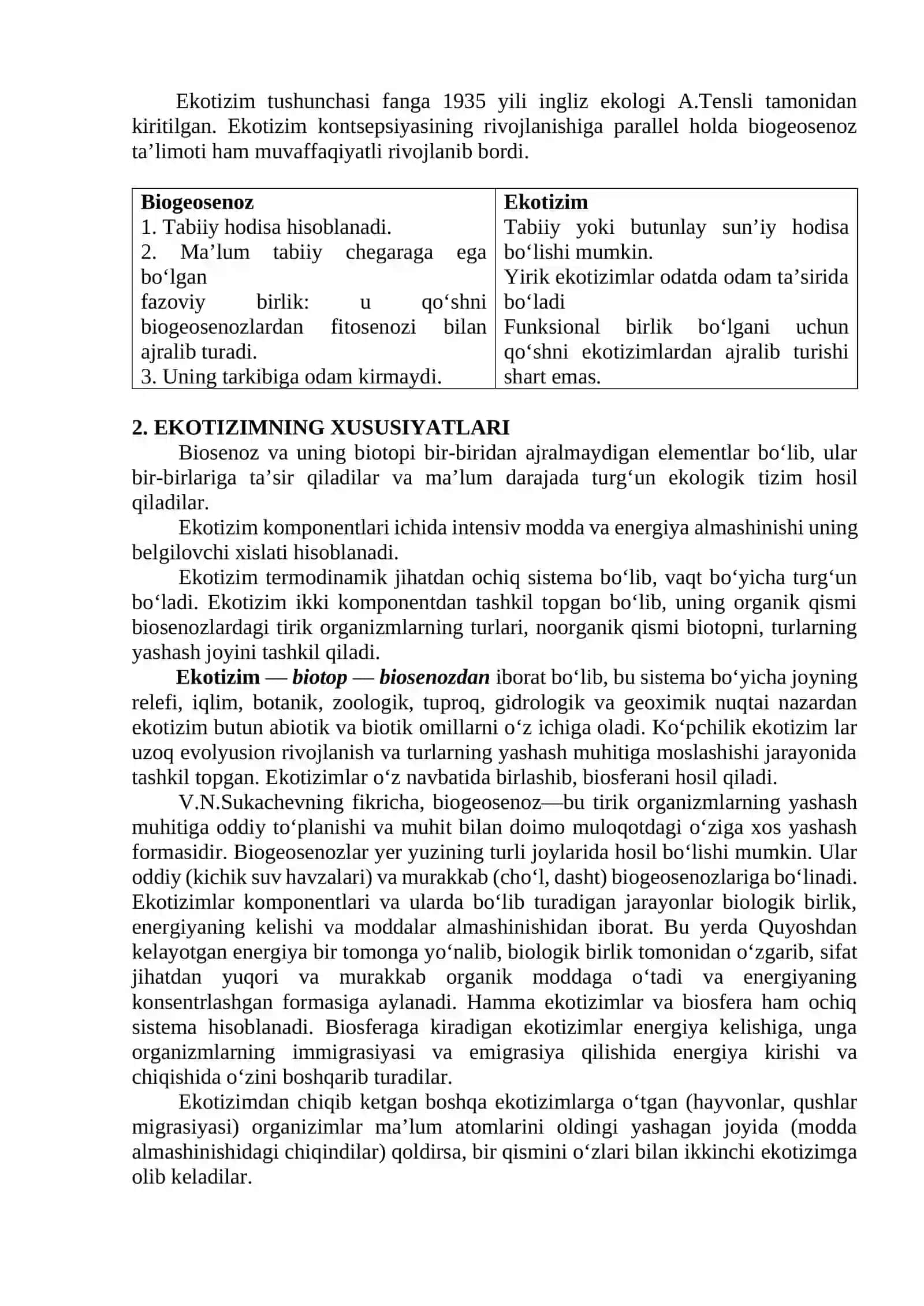 Ekotizimlar ekologiyasi 2
