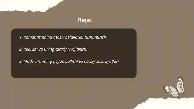 Metod va oqimlar(romantizm,realizm,modernizm) 2