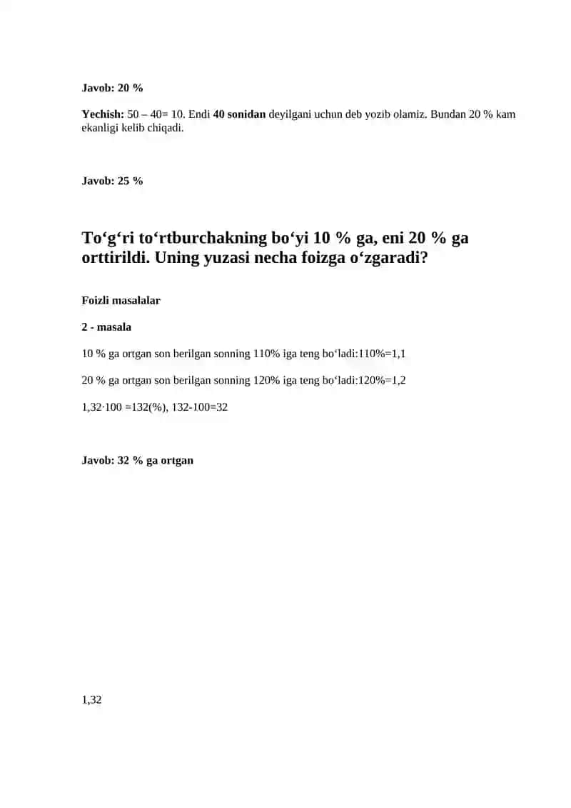 Foiz va proporsiyaga doir masalalar 2