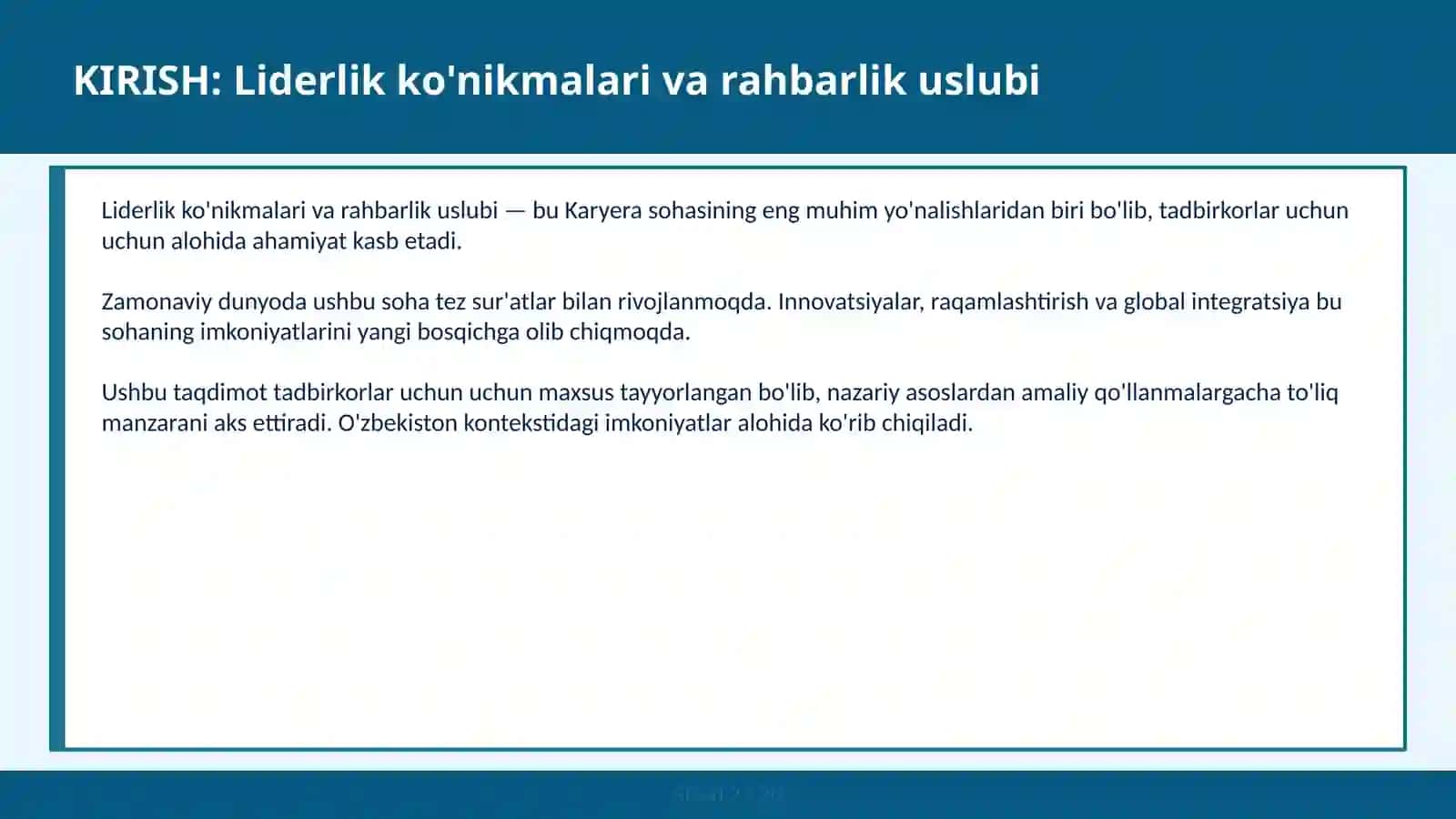 LIDERLIK KO'NIKMALARI VA RAHBARLIK USLUBI 2