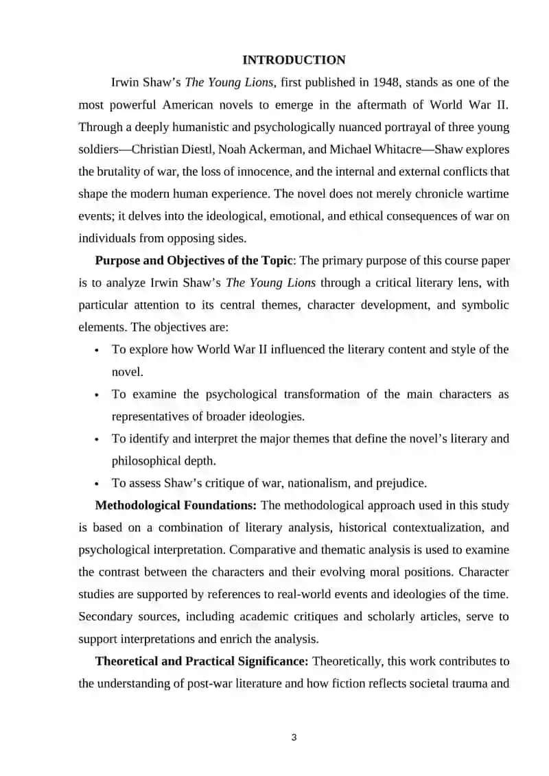SHAW IRVING. THE YOUNG LION. ANALYSIS OF THE WORK 2