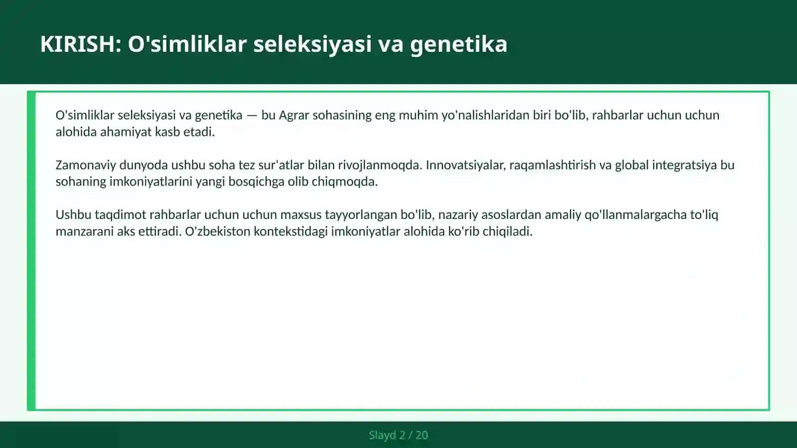 O'SIMLIKLAR SELEKSIYASI VA GENETIKA 2