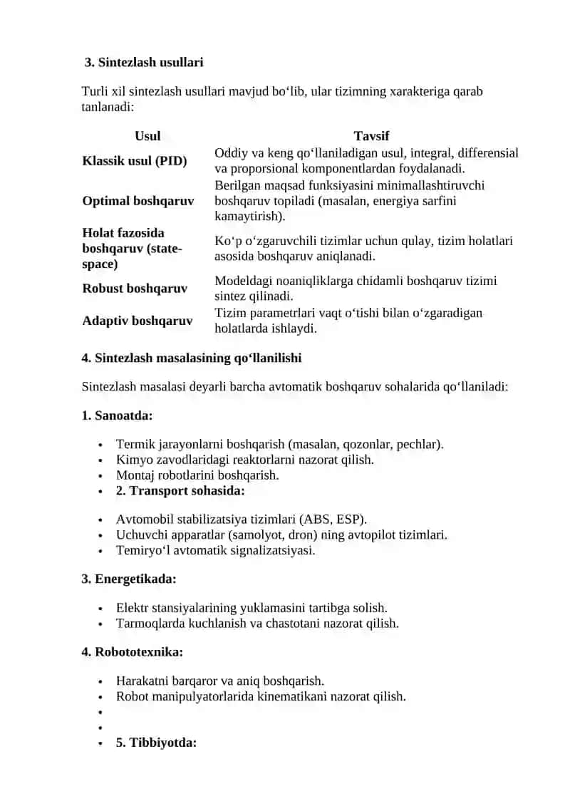 Sintezlash masalasi 2