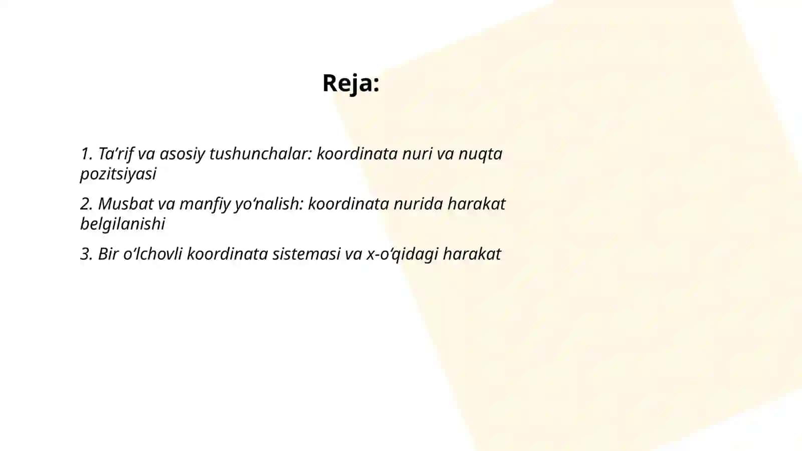 Nuqtalarning koordinata nuri boʻylab harakati 2
