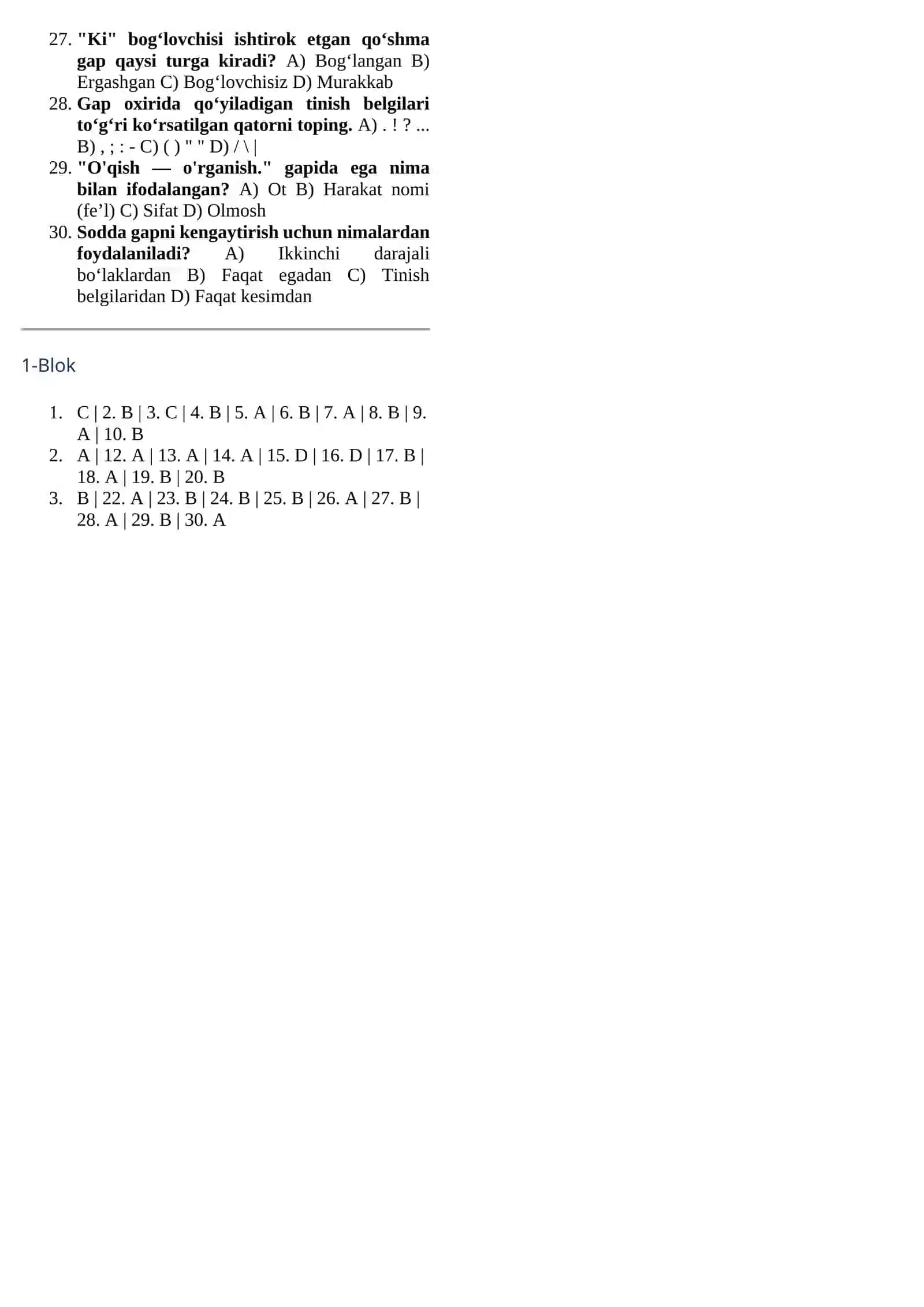 Blok: Grammatik Me’yorlar va Gap Qurilishi 2