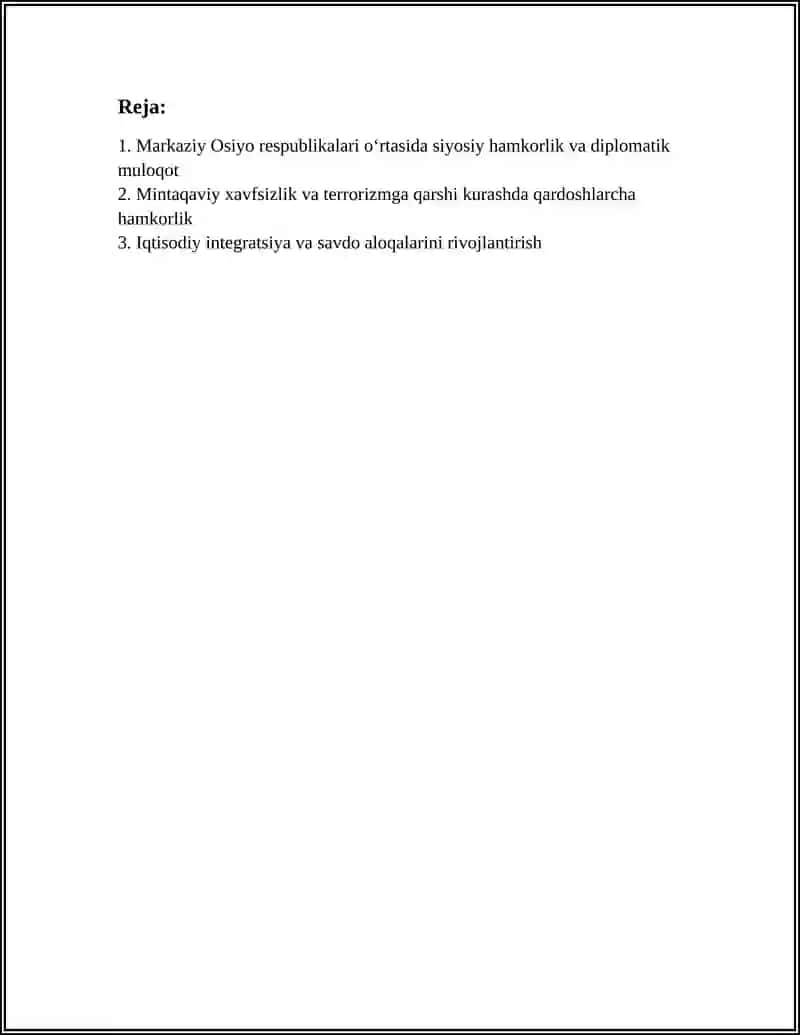 MARKAZIY OSIYO RESPUBLIKALARI OʻRTASIDA QARDOSHLARCHA HAMKORLIK ALOQALARI 2