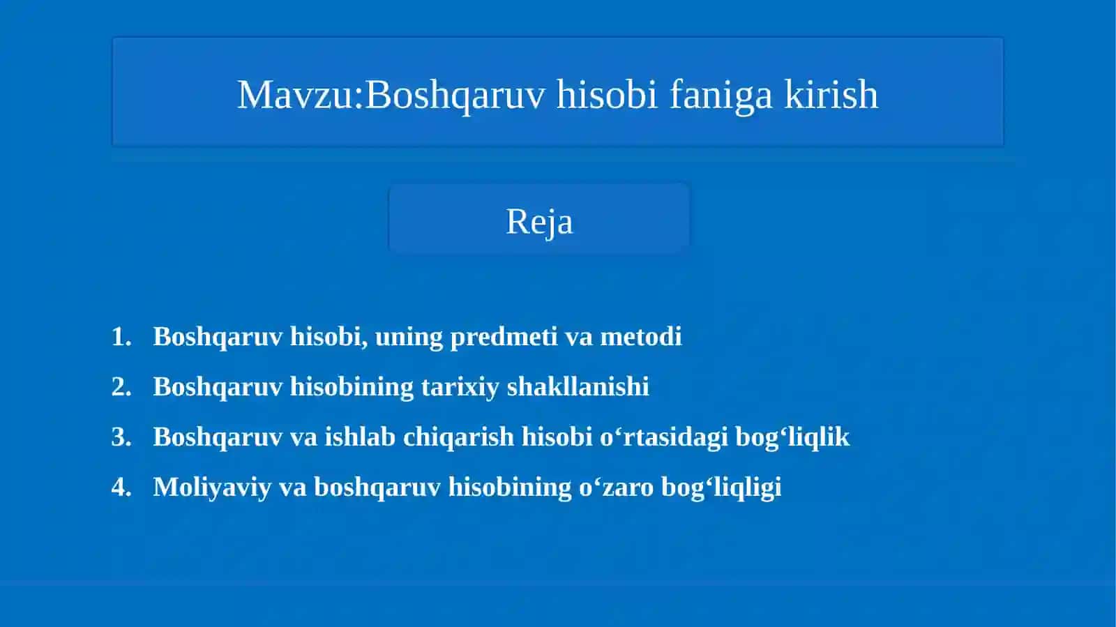 Boshqaruv hisobi fani 2