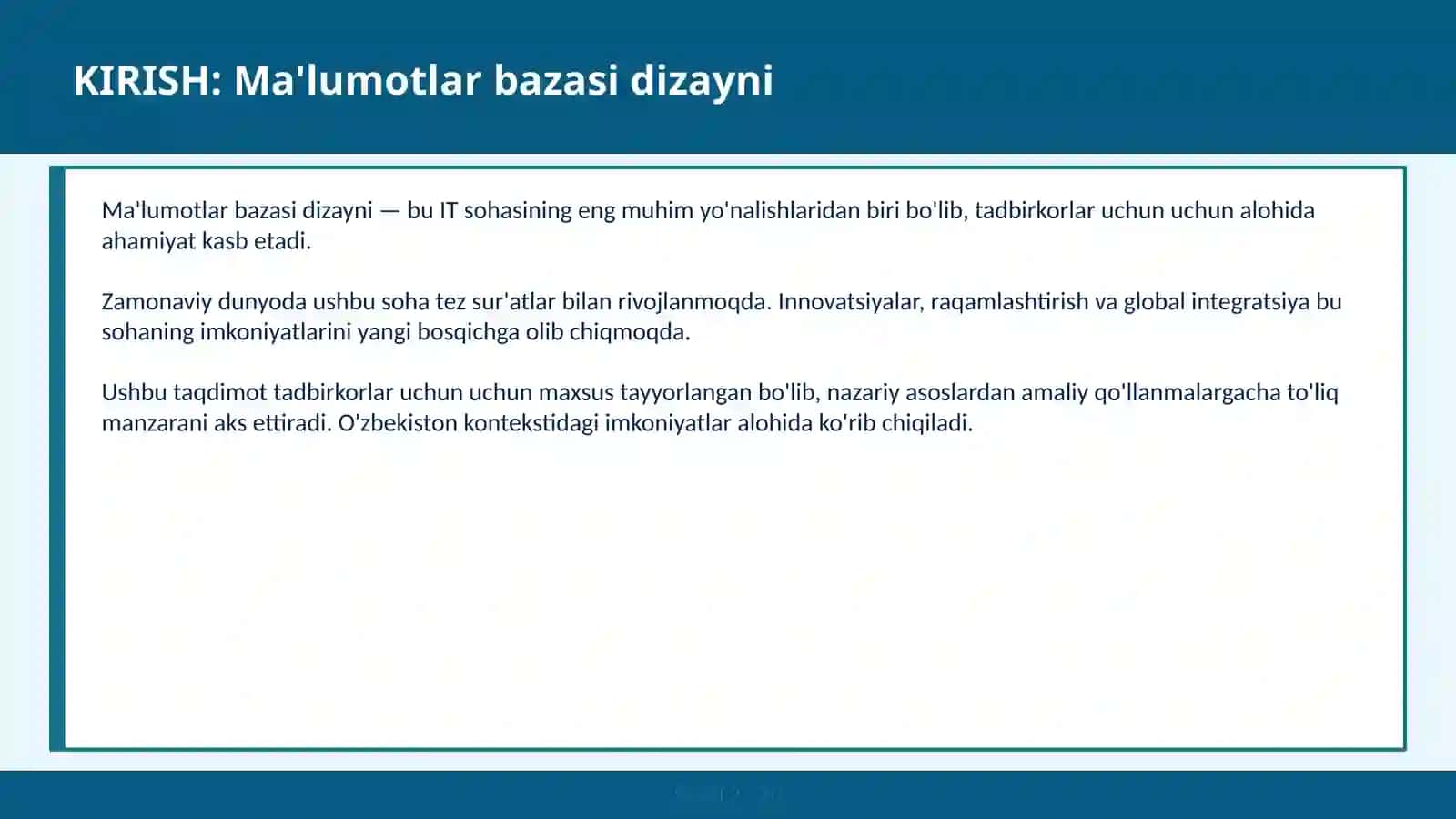 Ma'lumotlar bazasi dizayni 2
