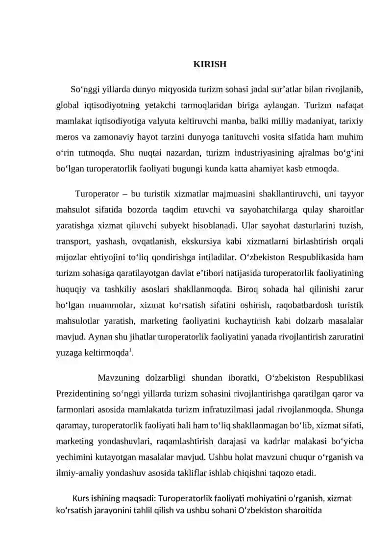 TUROPEREYTINGDA XIZMAT KO'RSATISHNI TASHKIL QILISH 2