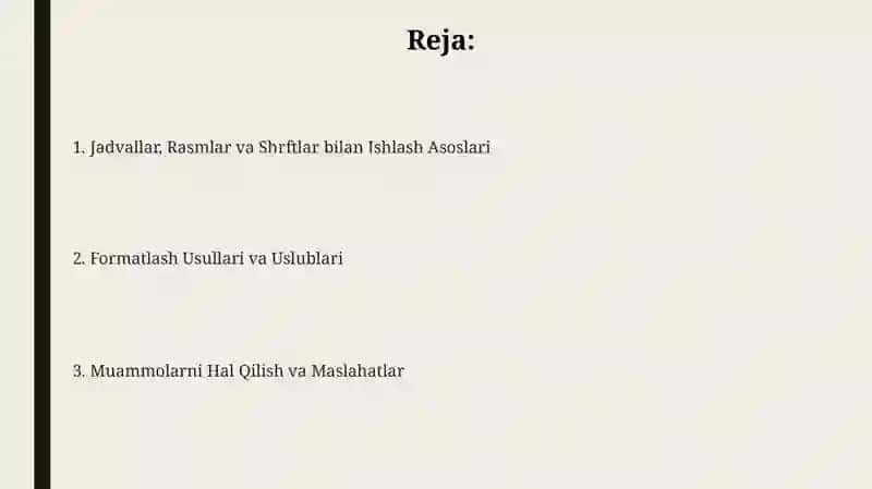 Jadvallar, Rasmlar va Shrftlar bilan Ishlash 2