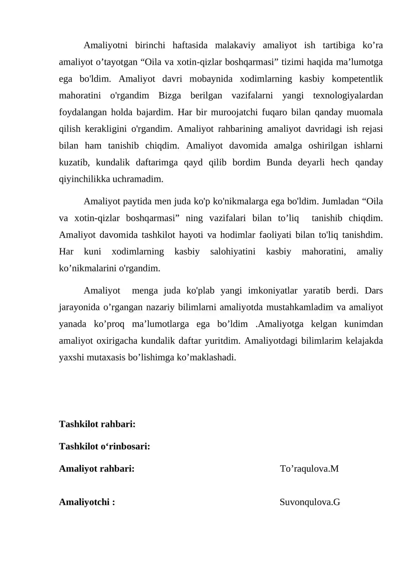 Malakaviy amaliyoti HISOBOTI 2