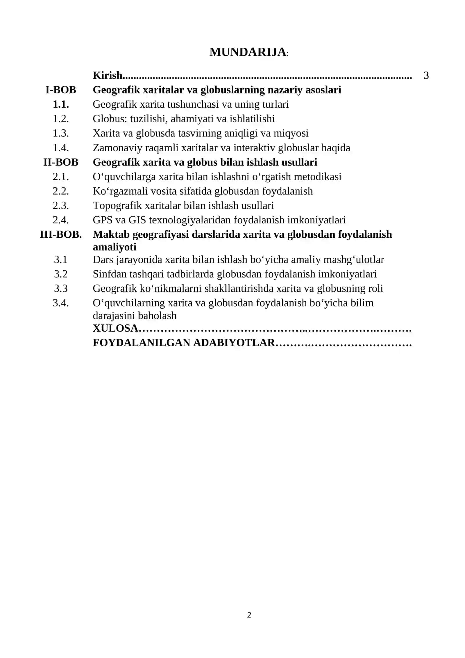 « Geografik xarita va globus bilan ishlash.» 2