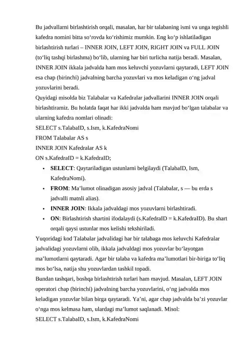 Relyatsion ma’lumotlar bazasi 2