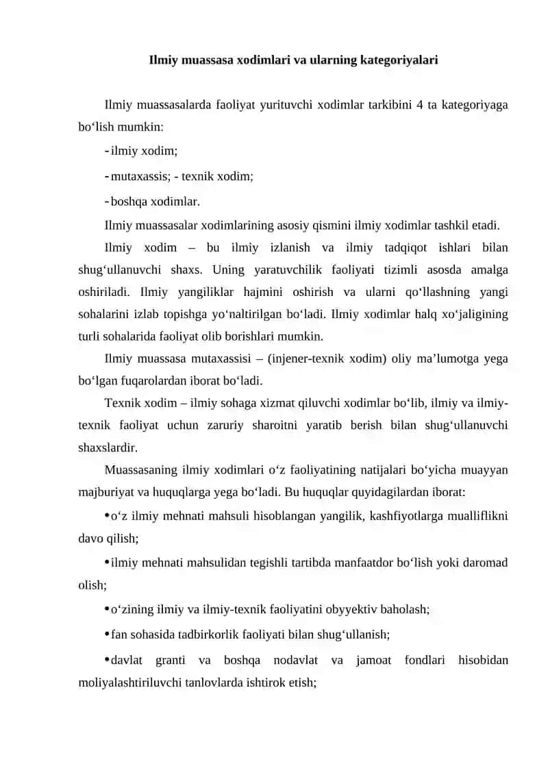 Ilmiy muassasa xodimlari va ularning kategoriyalari 2