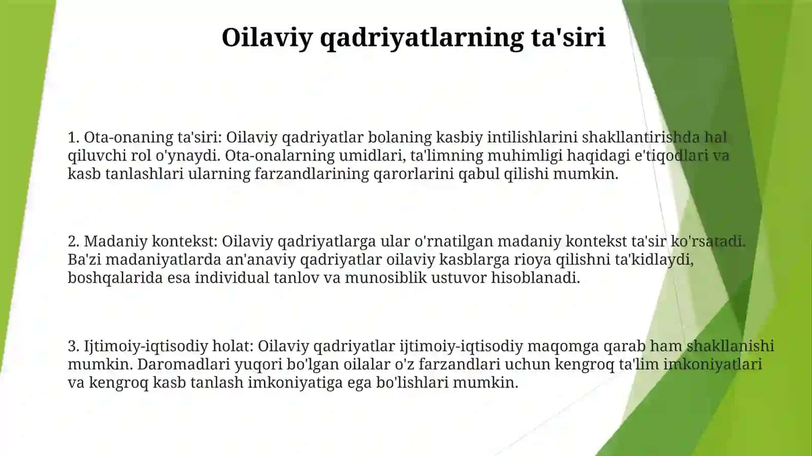 Kasb Tanlashda Oilaviy An‘Analar 2