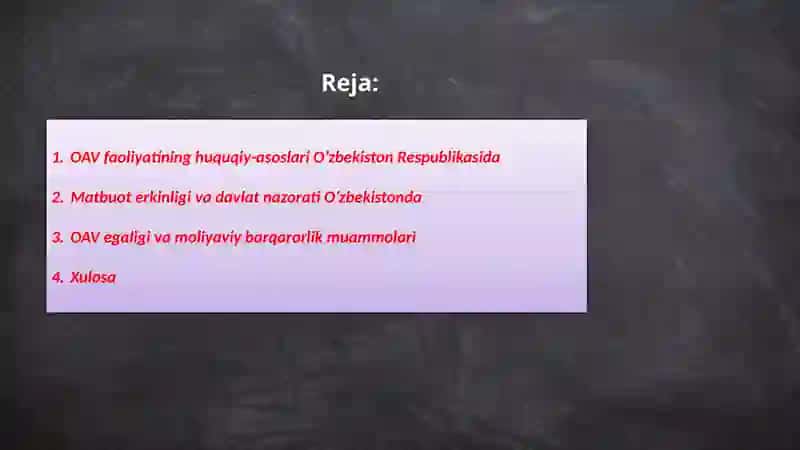 OAV Faoliyatining Huquqiy-Asoslari O'zbekiston Respublikasida 2
