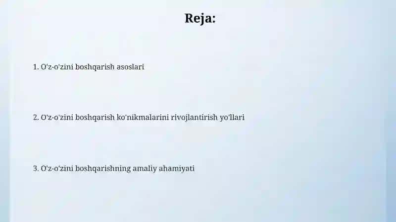 O'z o'zini boshqarish ko'nikmasini rivojlantirish yo'llari 2