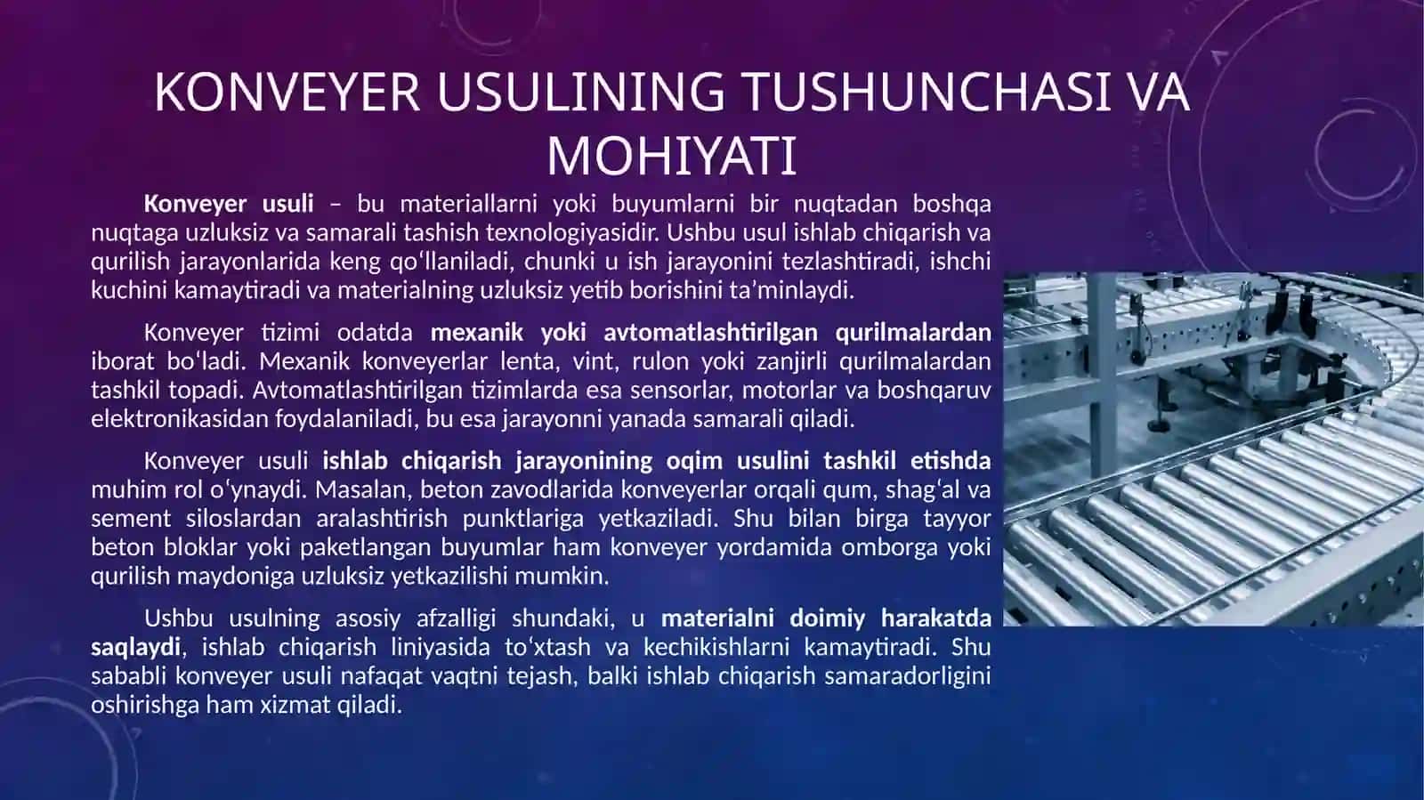 Konveyer usulini tashkil qilish asoslari 2