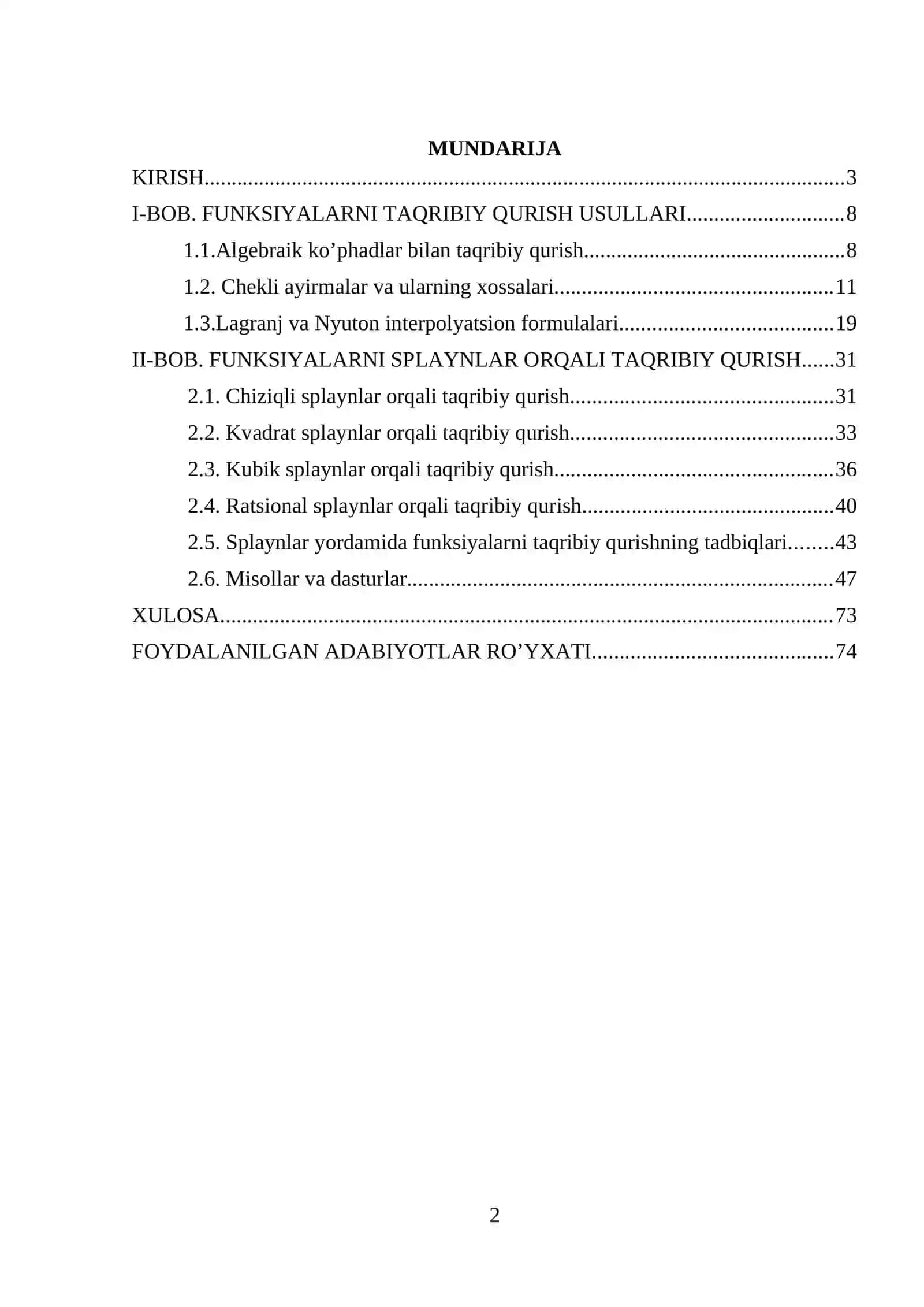 Funksiyalarni taqribiy qurish va uning tadbiqlari 2