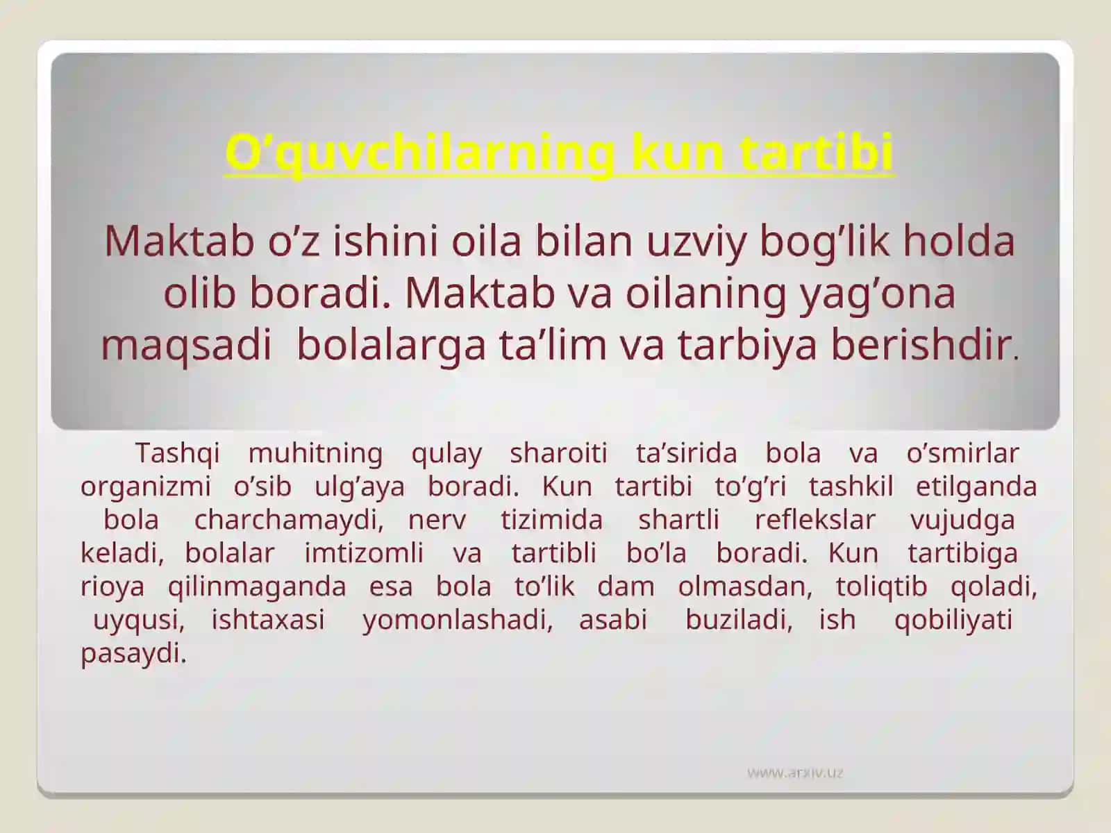 O’quvchilarning kun tartibi 2
