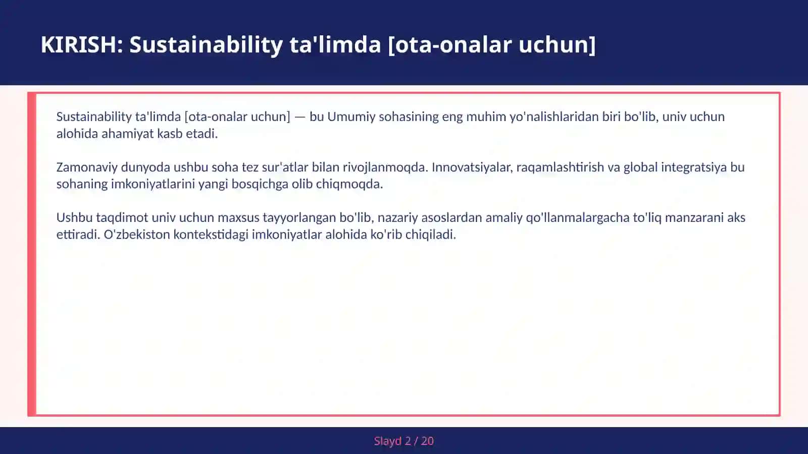 Sustainability ta'limda [ota-onalar uchun] 2