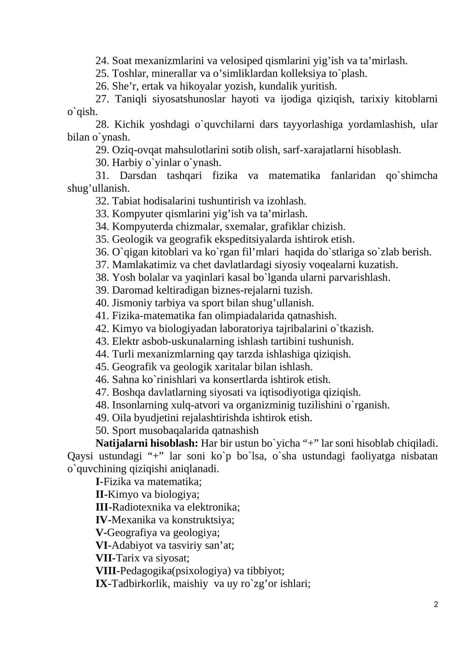 Kasbiy qiziqishlarni aniqlash metodikasi 2
