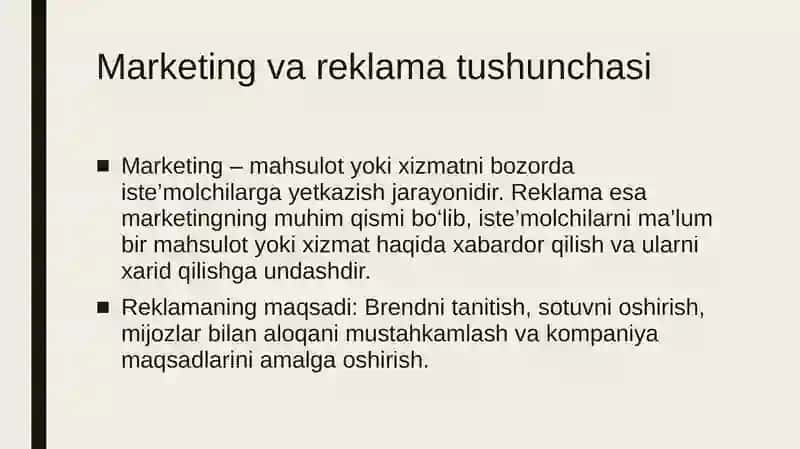 Marketingda Reklamaning O‘rni 2
