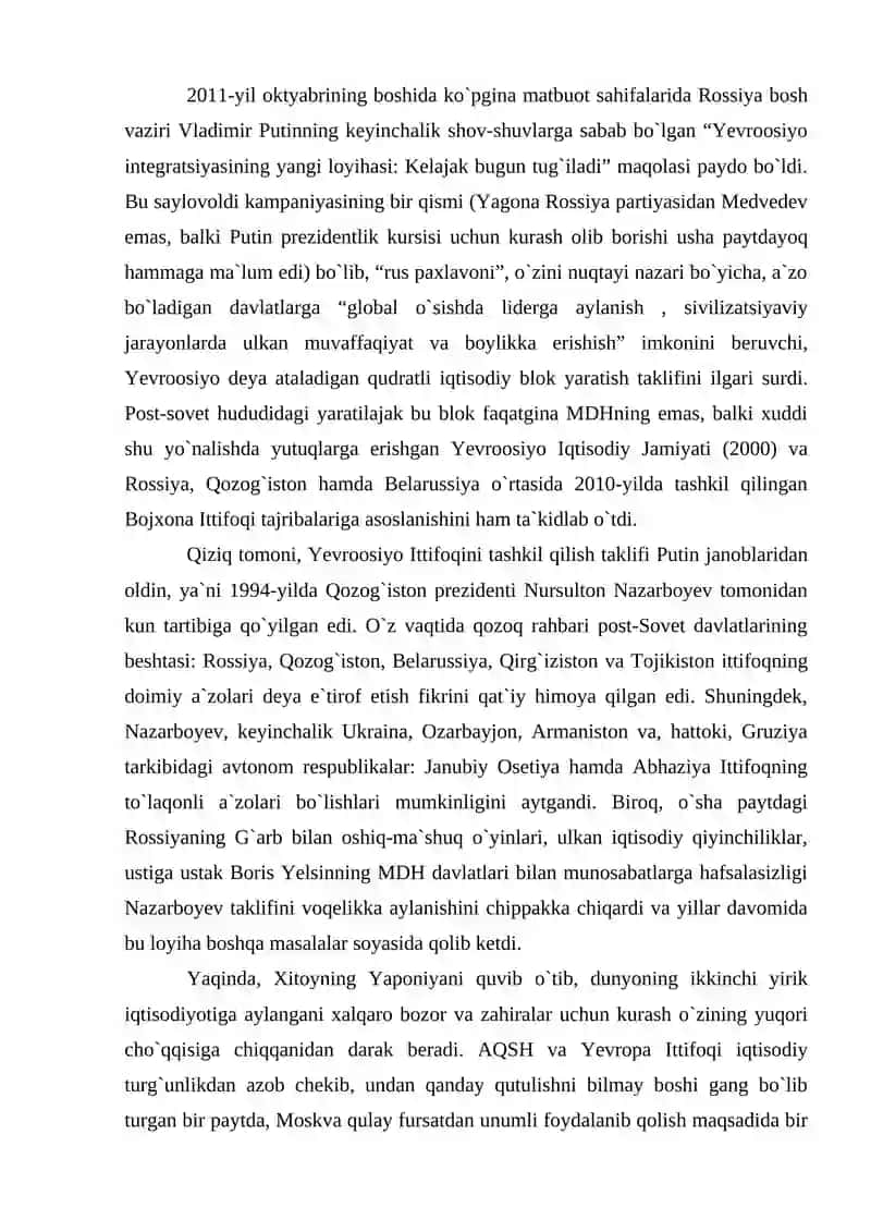XXI ASR BOSHLARIDA ROSSIYA VA YEVROPA ITTIFOQI MUNOSABATLARI 2
