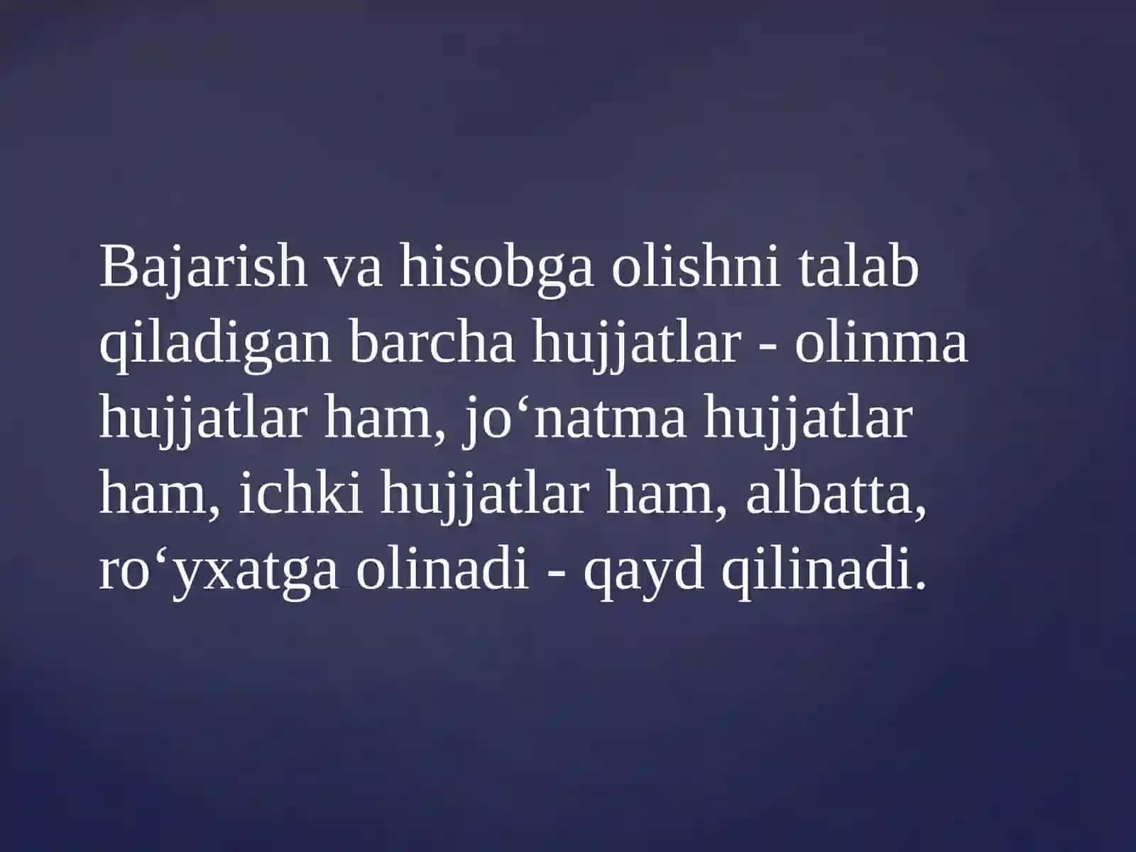 Hujjatlarni ro’yxatga qo’yishni tashkil etilishi 2