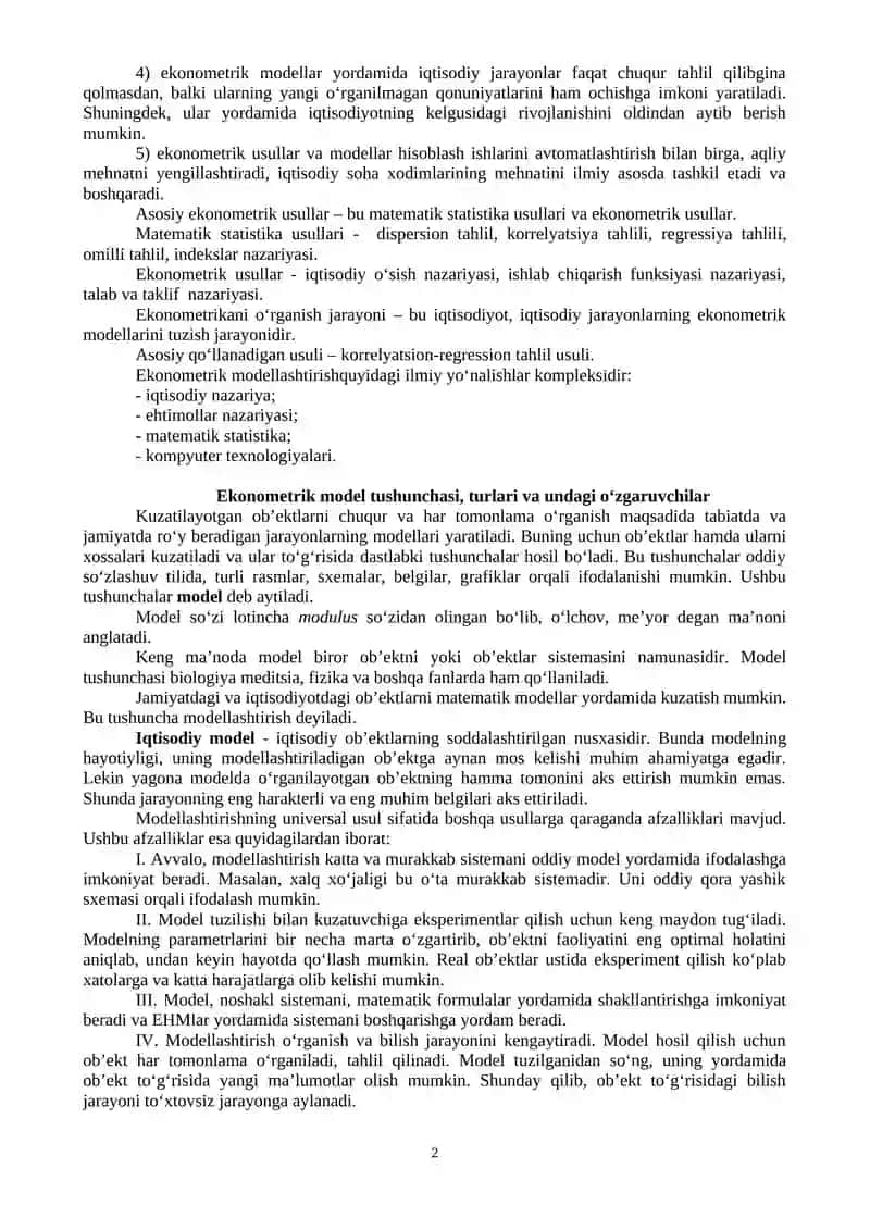 Ekonometrik modellashtirish asoslari 2