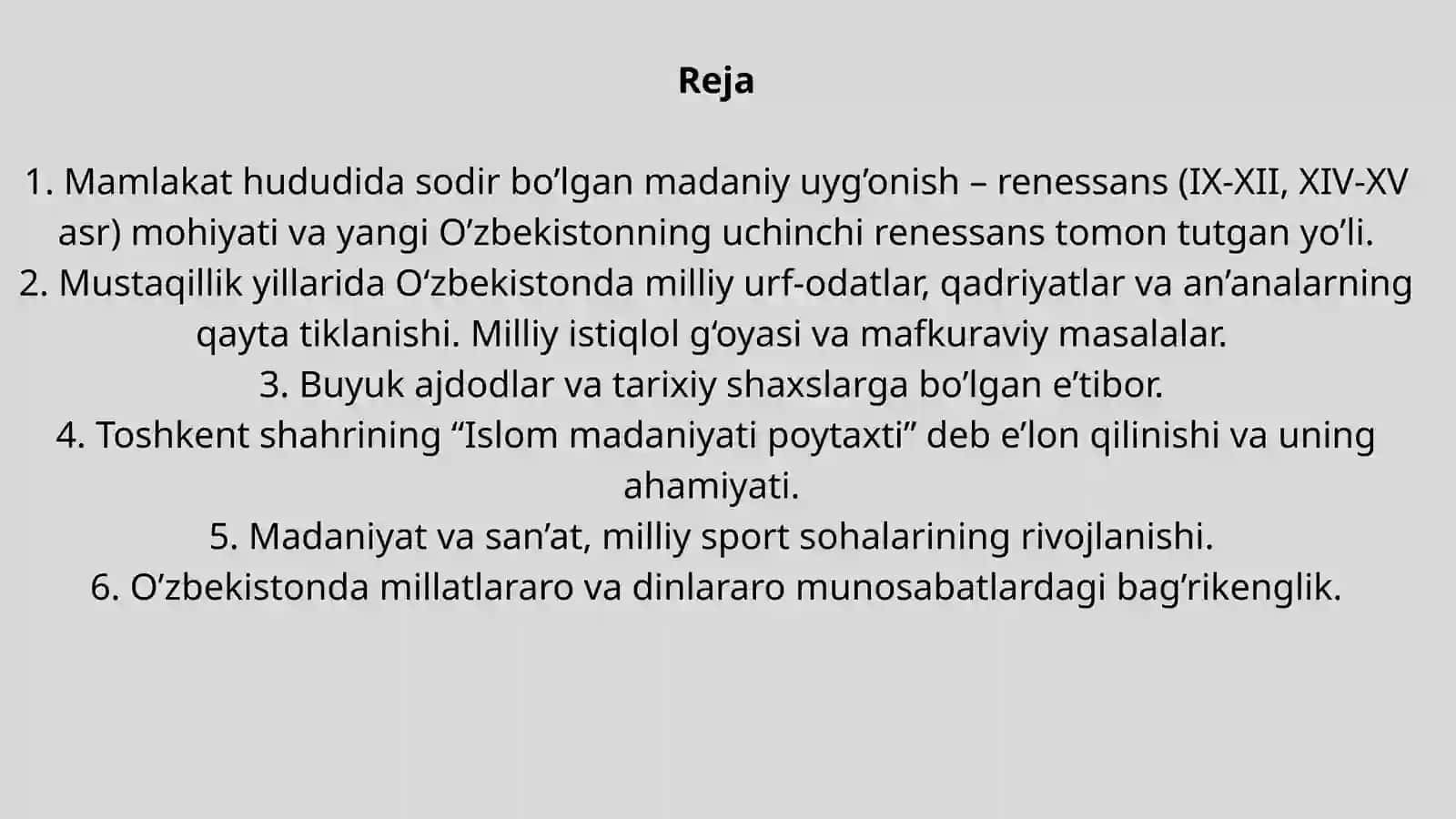 O‘zbekistondagi Ma’naviy va Madaniy Taraqqiyot 2