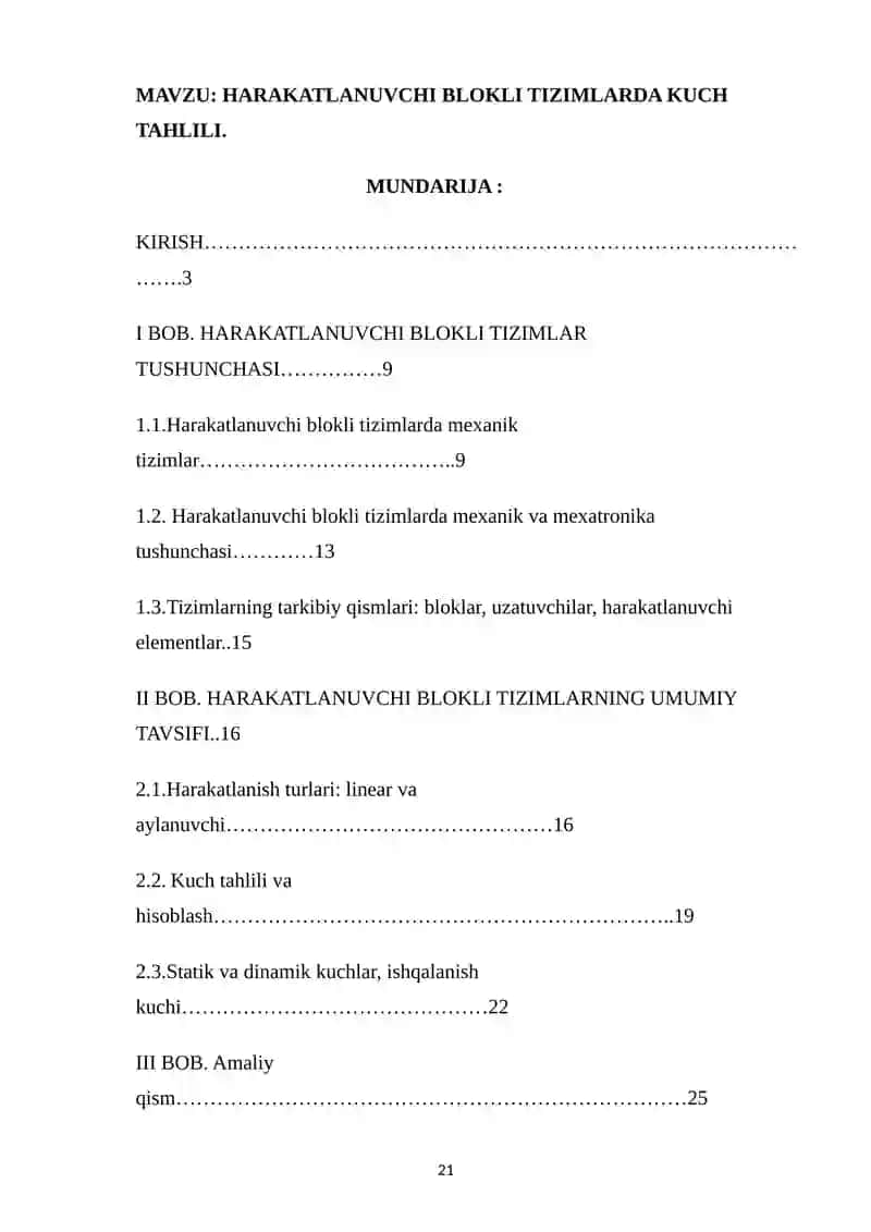 HARAKATLANUVCHI BLOKLI TIZIMLARDA KUCH TAHLILI 2