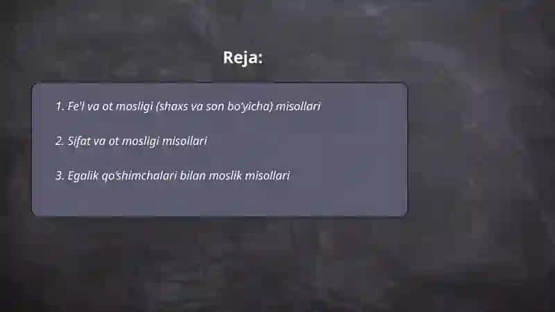 Moslik va munosabatga oid misollar 2