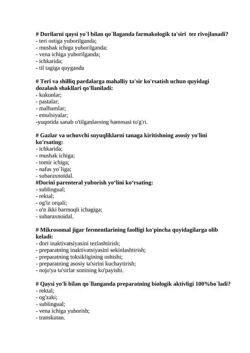 Umumiy farmakologiya fanidan test 2