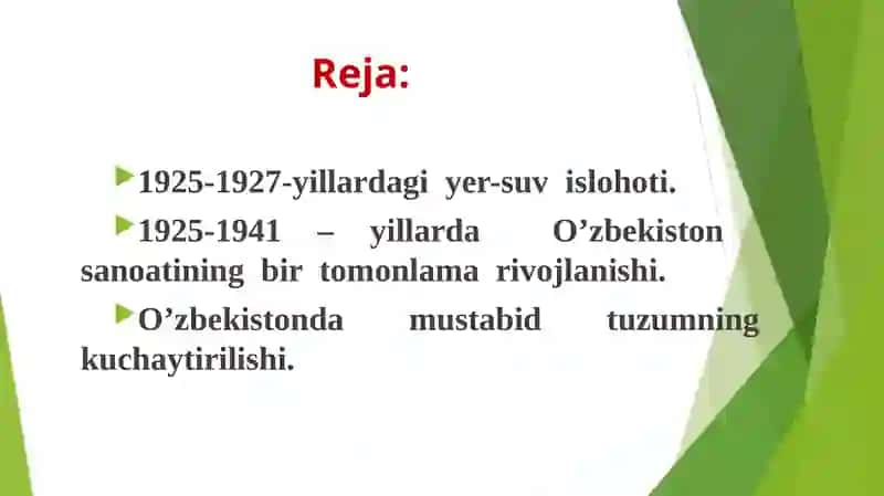O’zbekistonning 1925-1941-yillardagi holatiga umumiy tasnif 2