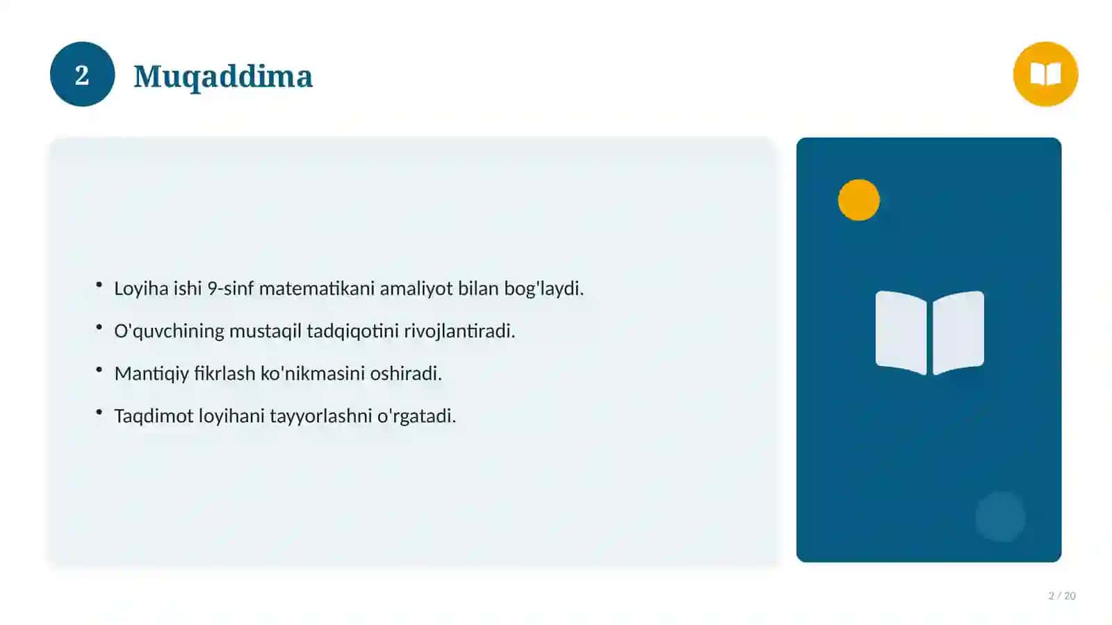 Matematika fanidan 9-sinf loyiha ishi 2