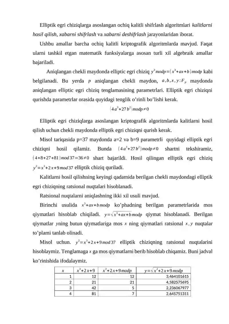 Elliptik Egri Chiziqli Kriptografik Algoritmalar 2