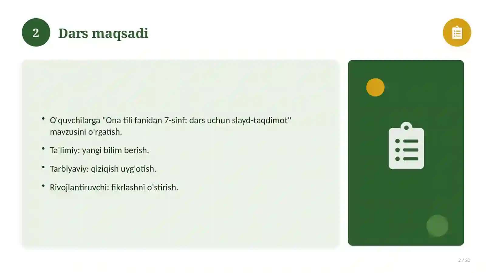 Ona tili fanidan 7-sinf: dars uchun slayd-taqdimot 2